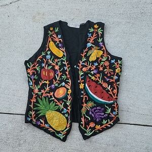 Westbound Black Vest with Colorful Embroidery